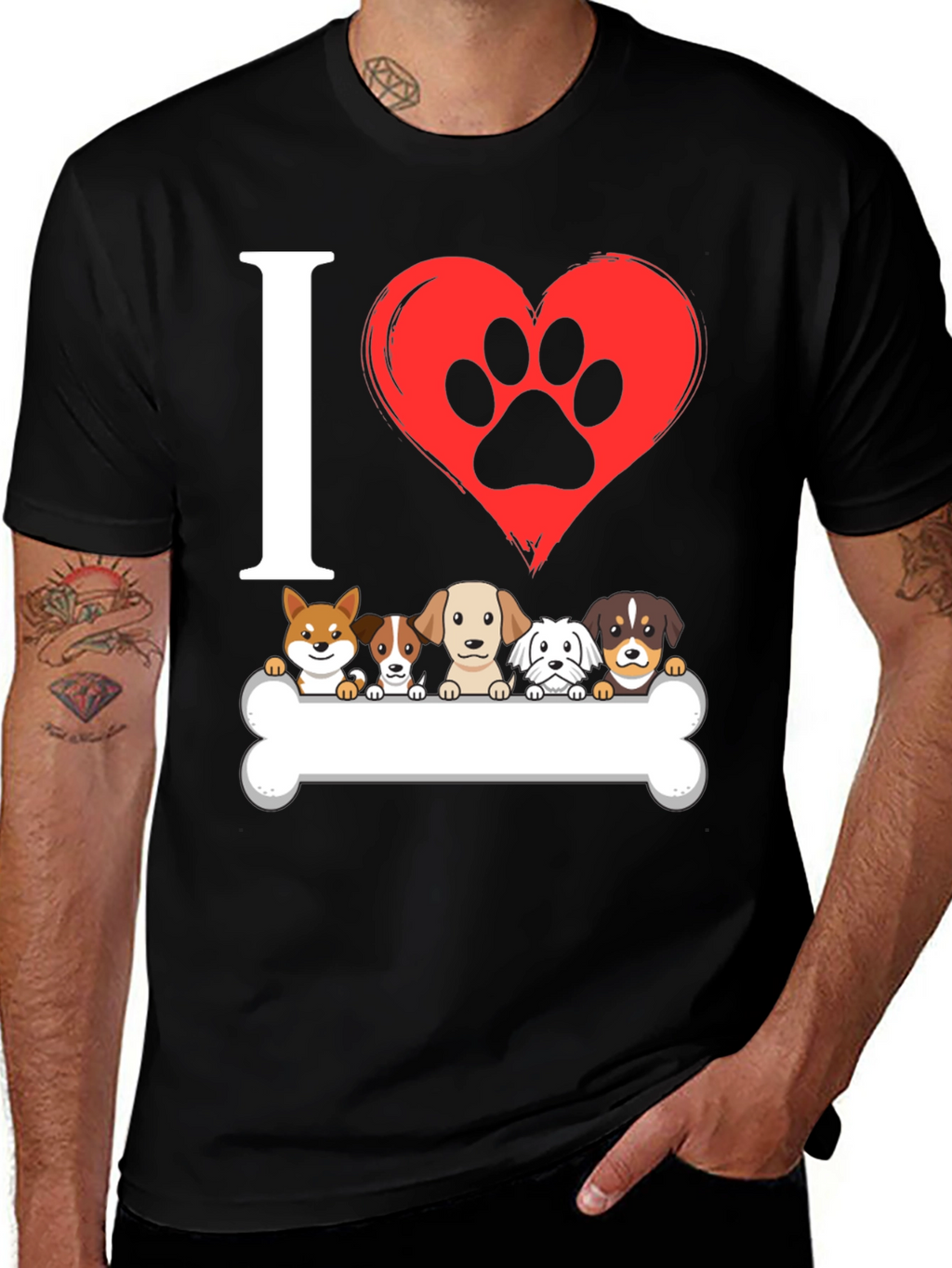 I ❤️ Dogs T-Shirt – Cute Puppy Lineup Graphic Tee