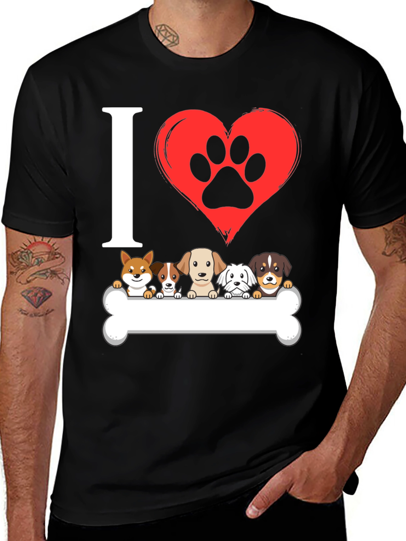 I ❤️ Dogs T-Shirt – Cute Puppy Lineup Graphic Tee