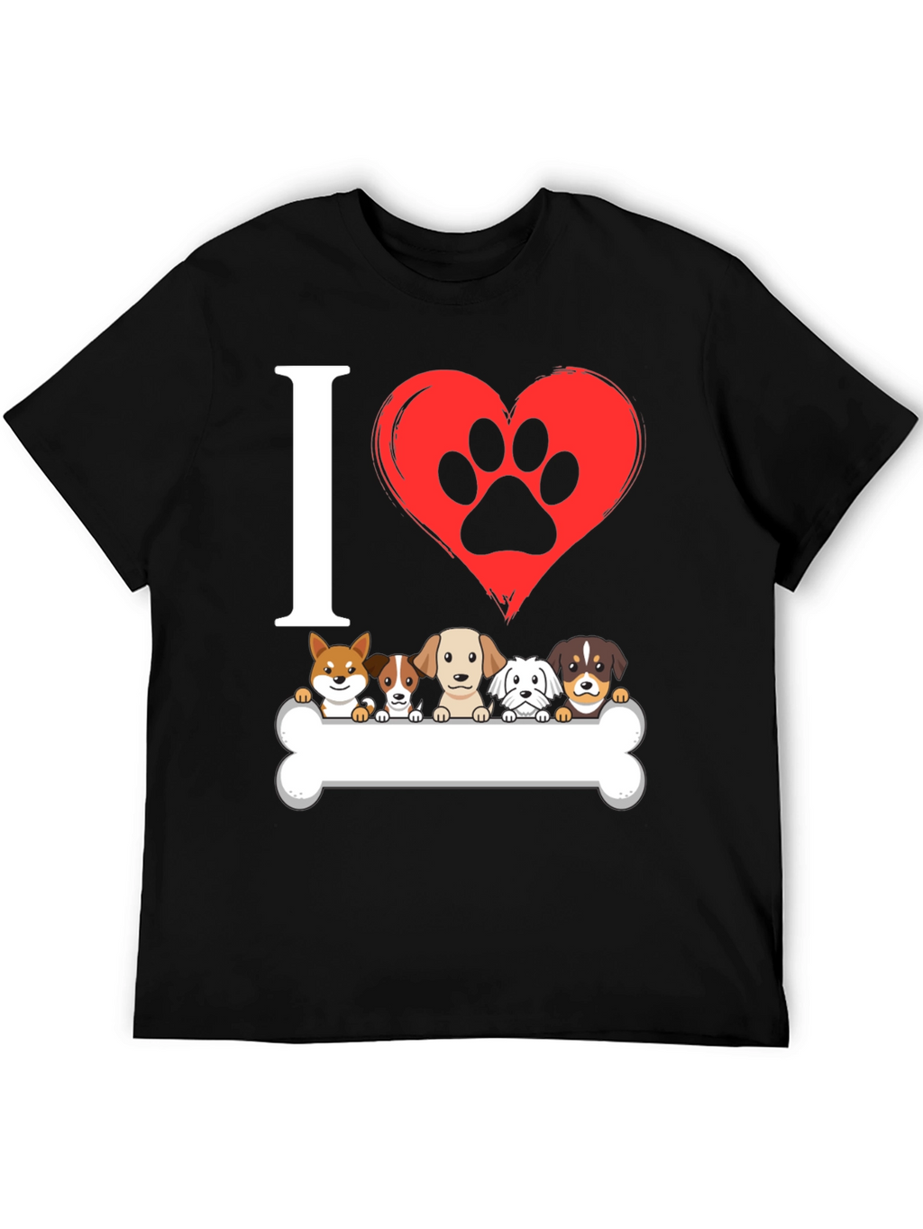 I ❤️ Dogs T-Shirt – Cute Puppy Lineup Graphic Tee