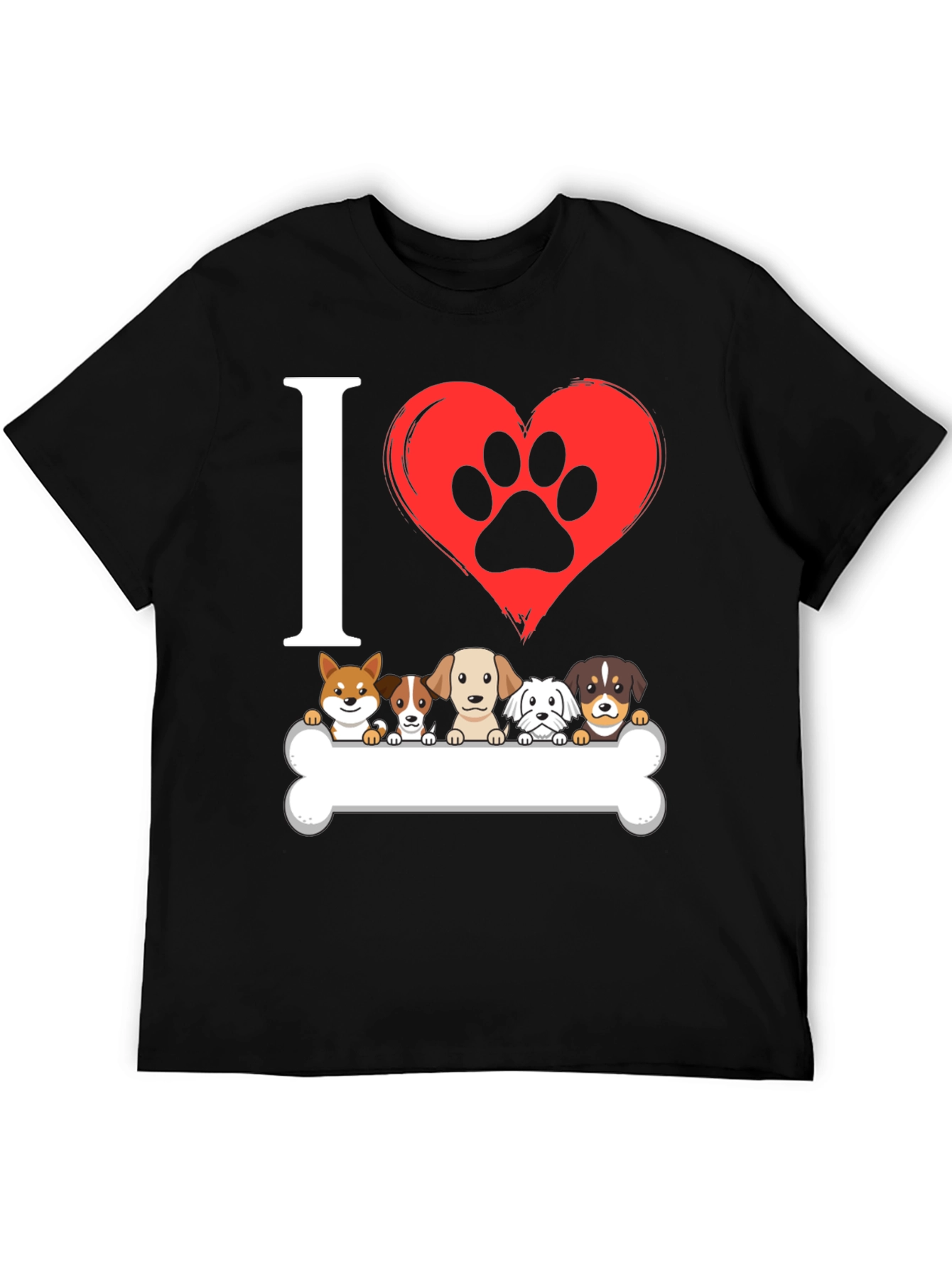 I ❤️ Dogs T-Shirt – Cute Puppy Lineup Graphic Tee