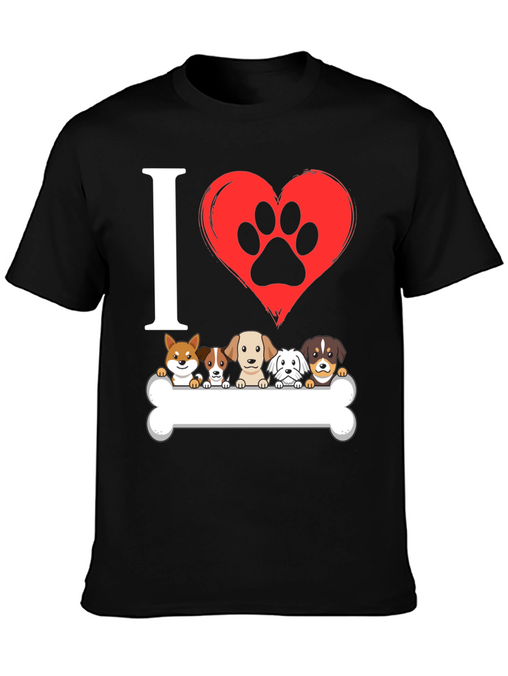 I ❤️ Dogs T-Shirt – Cute Puppy Lineup Graphic Tee