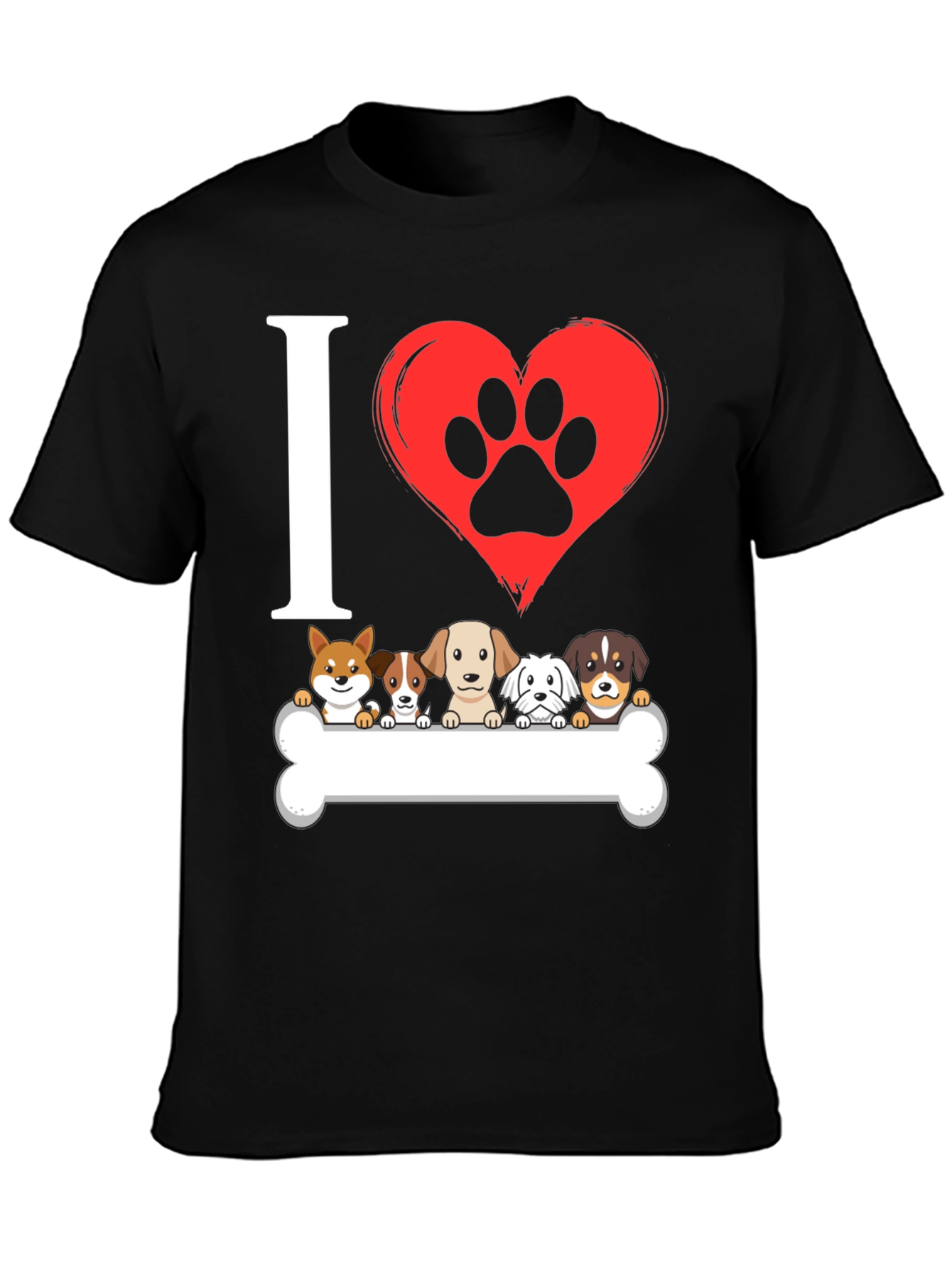 I ❤️ Dogs T-Shirt – Cute Puppy Lineup Graphic Tee