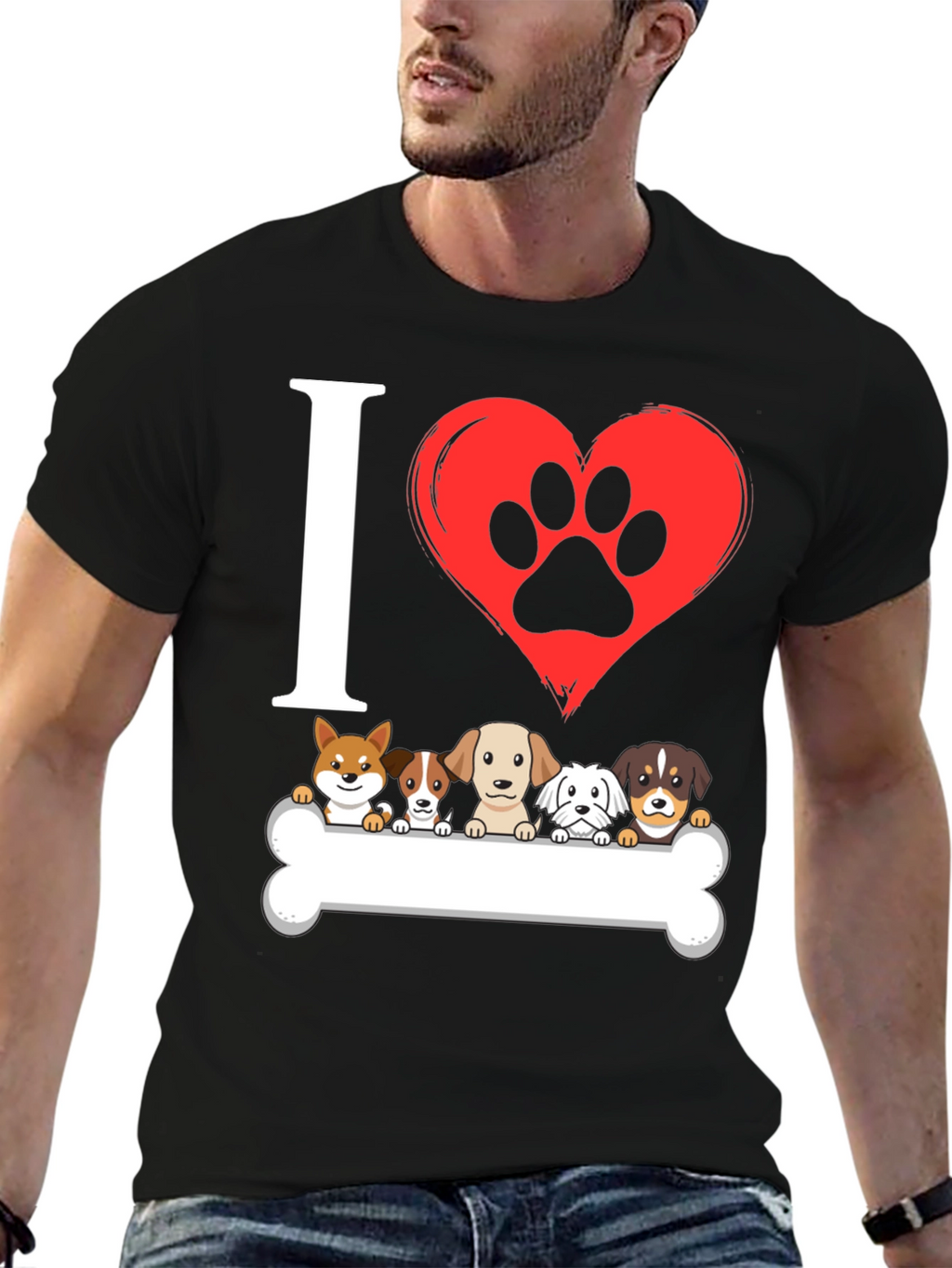 I ❤️ Dogs T-Shirt – Cute Puppy Lineup Graphic Tee