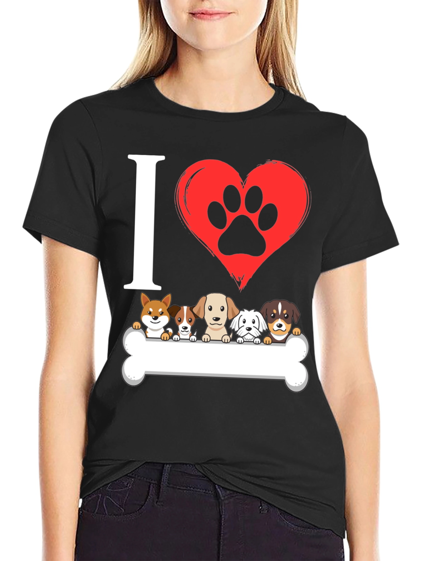 I ❤️ Dogs T-Shirt – Cute Puppy Lineup Graphic Tee