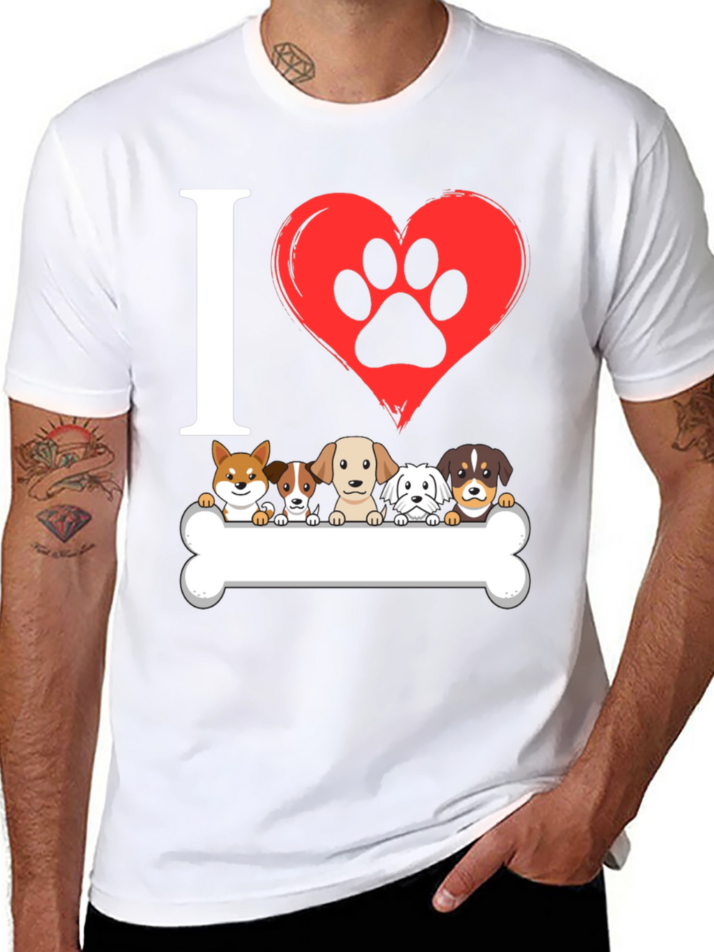I ❤️ Dogs T-Shirt – Cute Puppy Lineup Graphic Tee