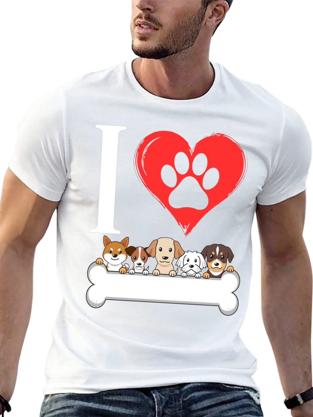 I ❤️ Dogs T-Shirt – Cute Puppy Lineup Graphic Tee