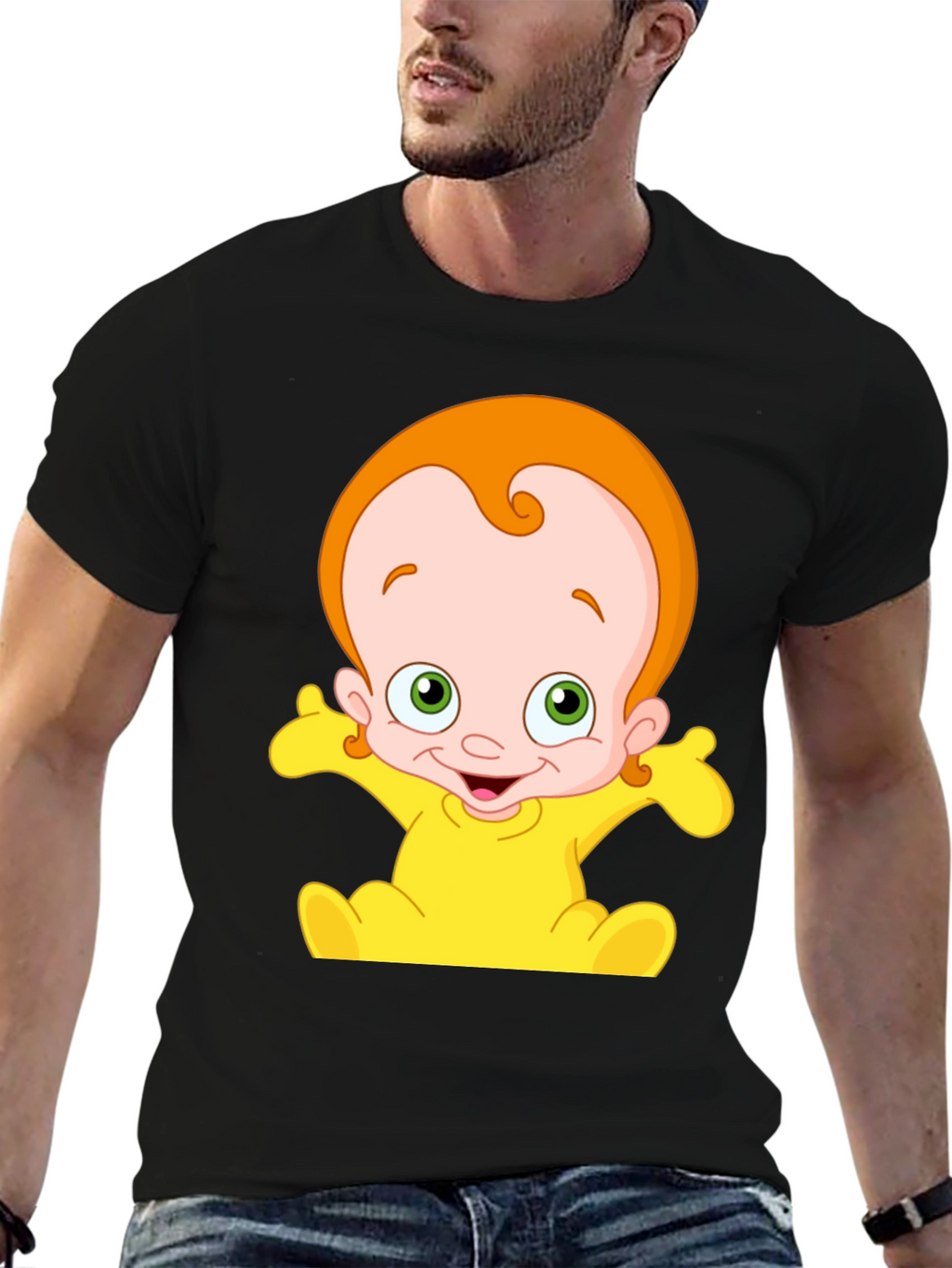 Cartoon Baby Graphic Black T-Shirt