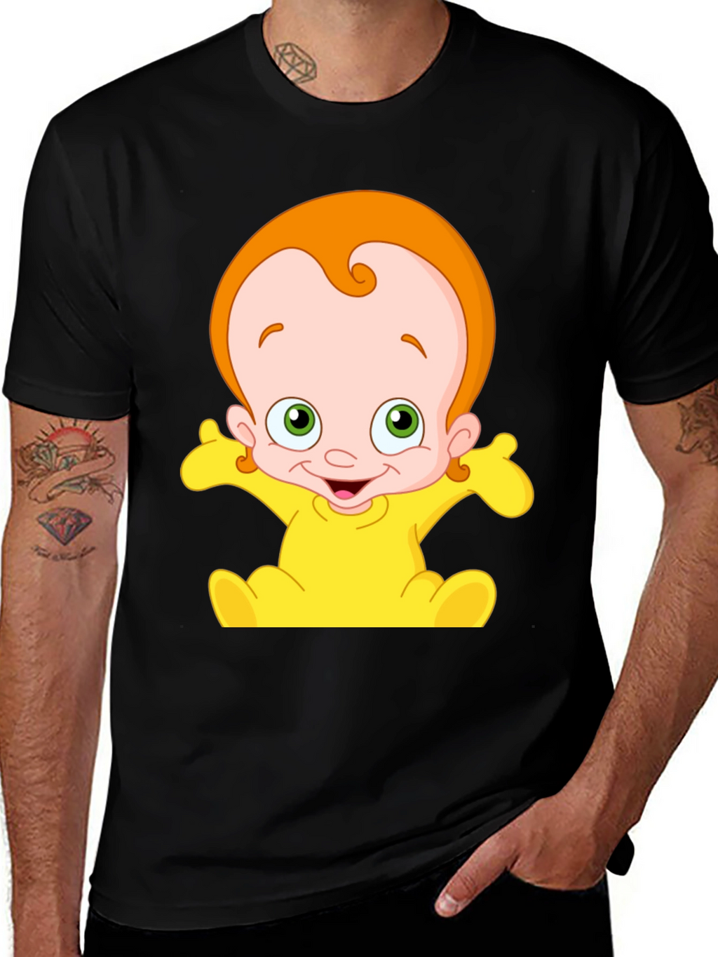Cartoon Baby Graphic Black T-Shirt