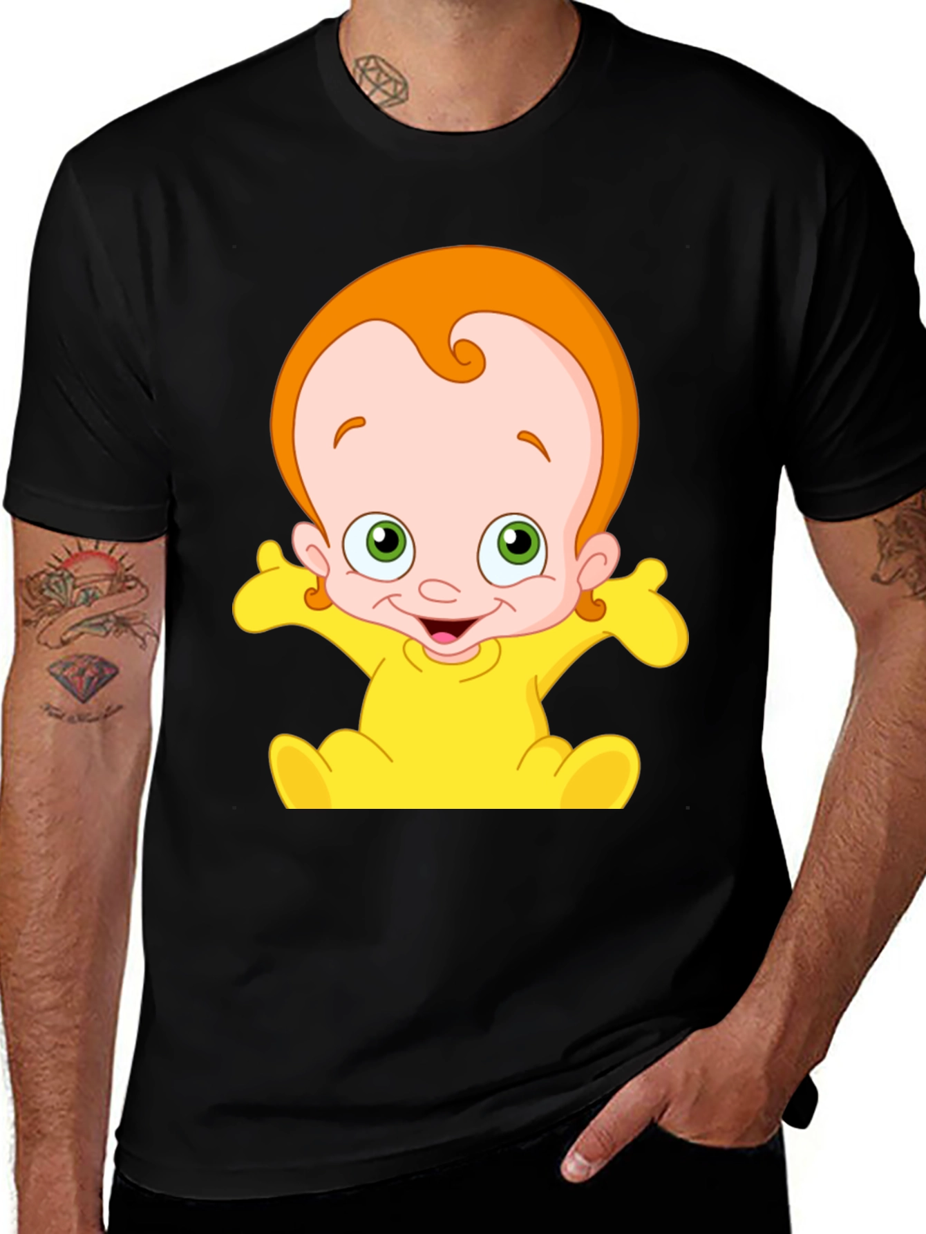 Cartoon Baby Graphic Black T-Shirt