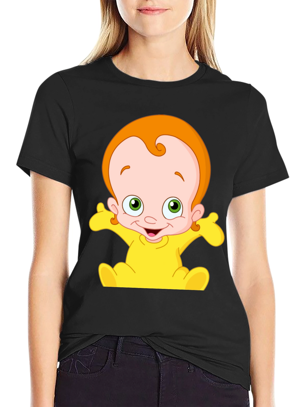 Cartoon Baby Graphic Black T-Shirt