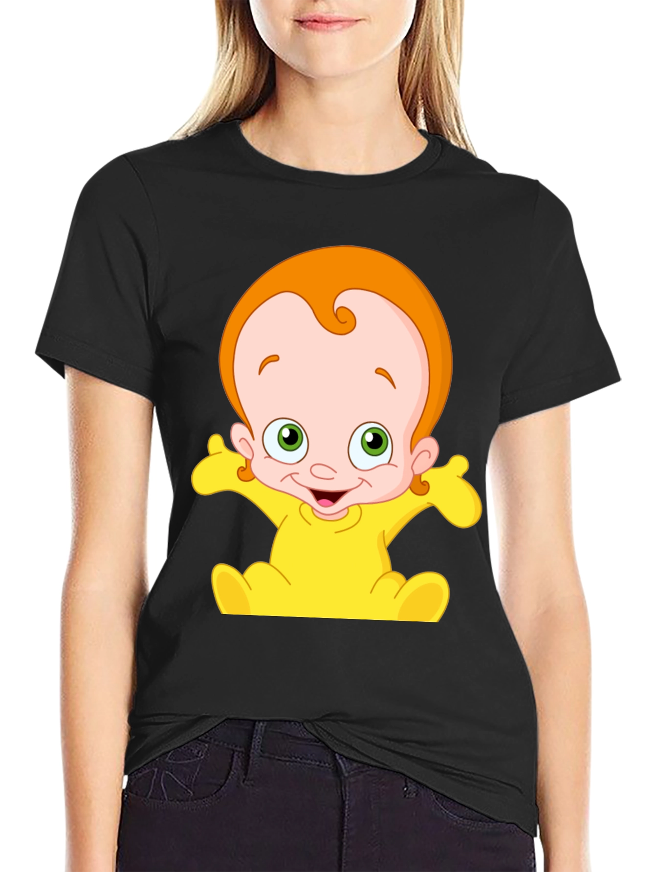 Cartoon Baby Graphic Black T-Shirt