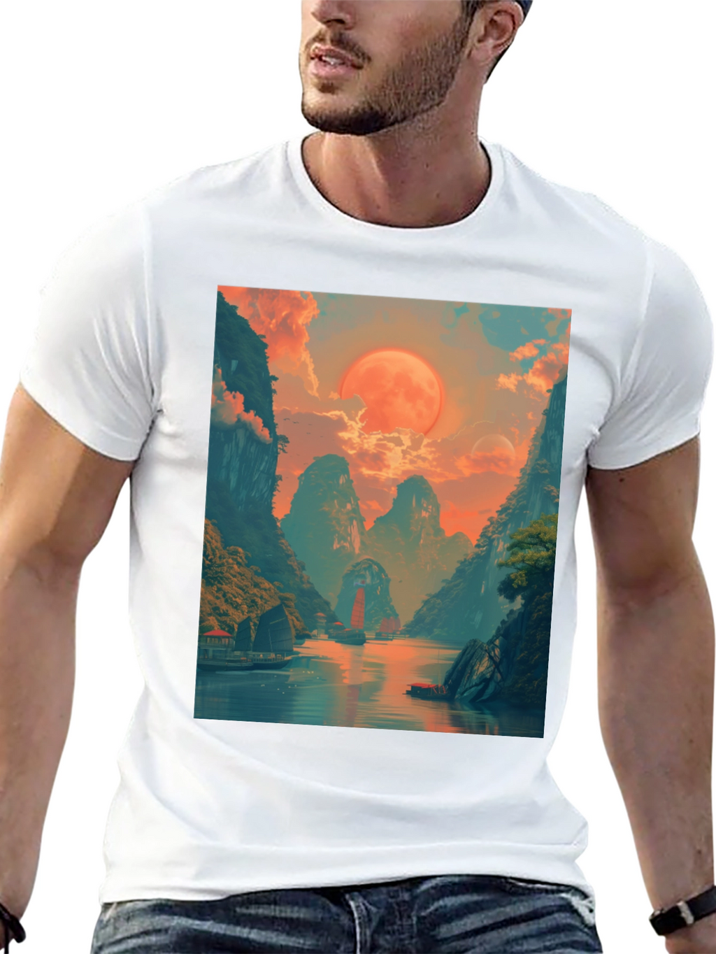 Scenic Landscape Graphic Tee - Artistic Adventure Shirt