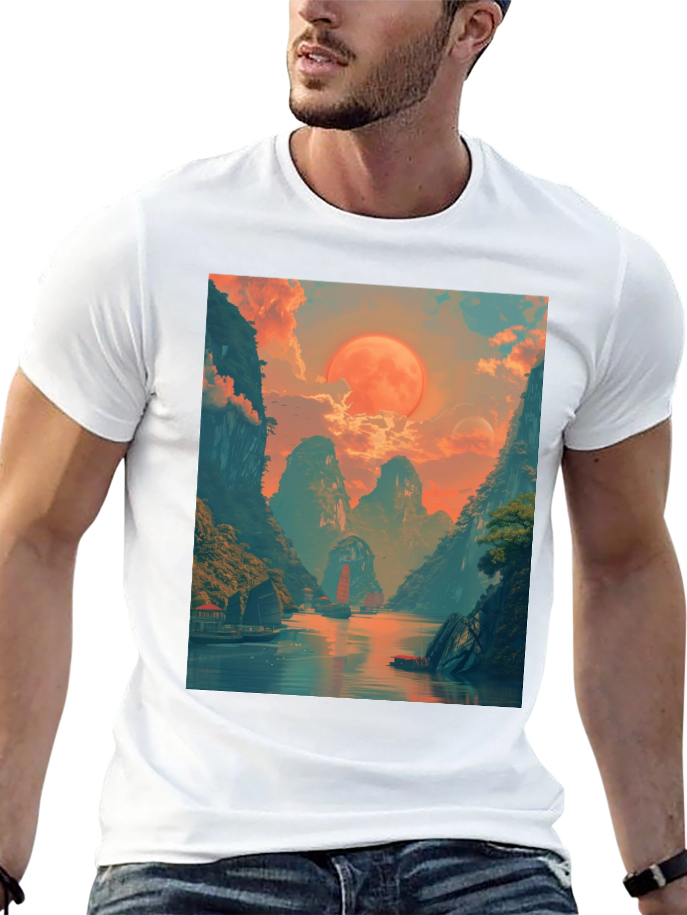 Scenic Landscape Graphic Tee - Artistic Adventure Shirt