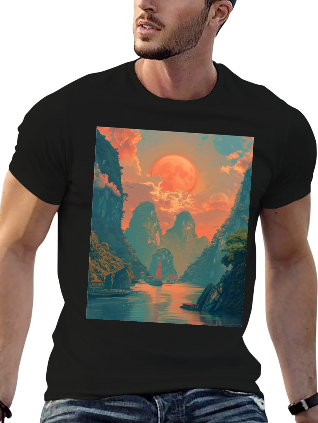 Scenic Landscape Graphic Tee - Artistic Adventure Shirt