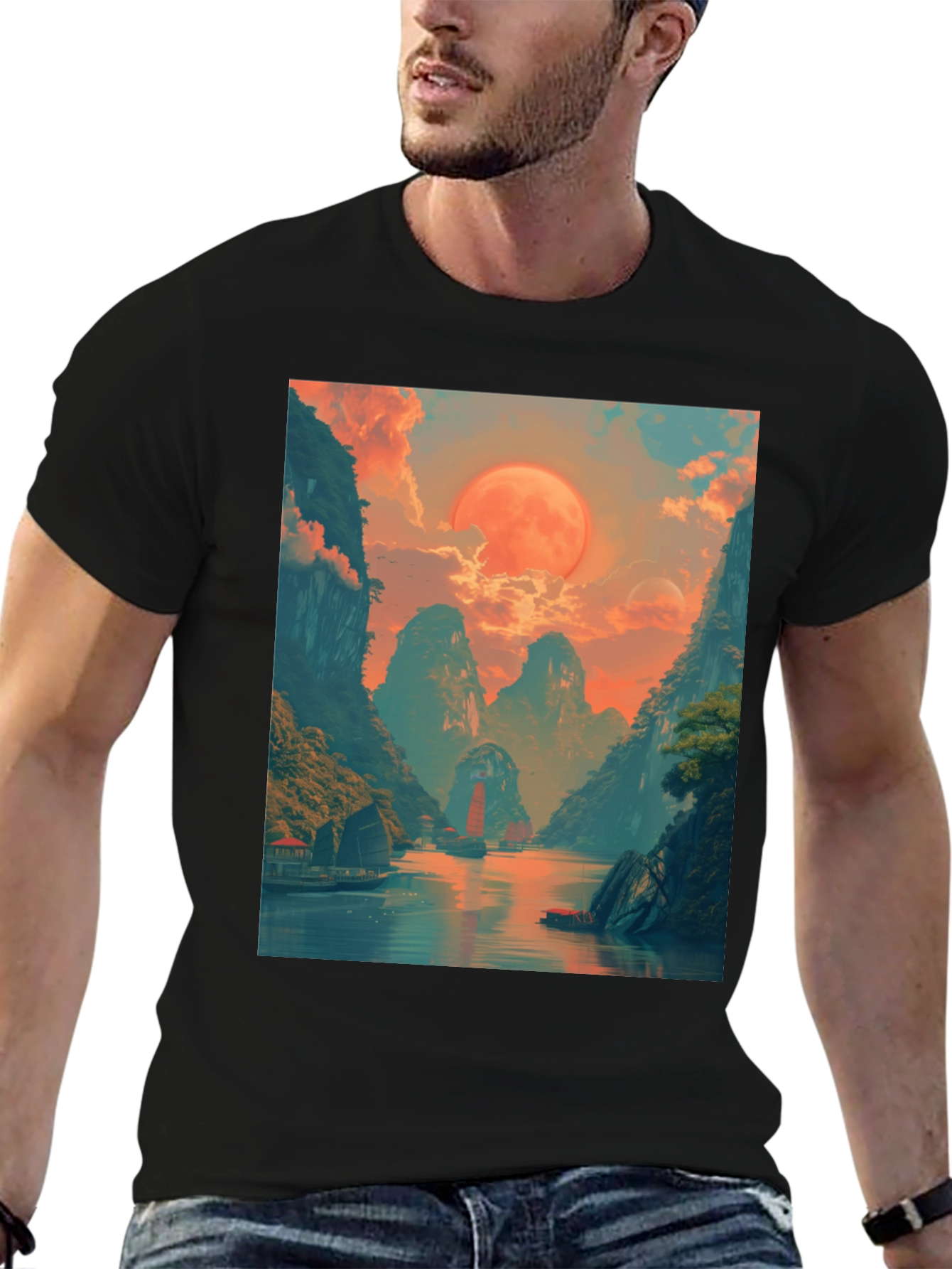 Scenic Landscape Graphic Tee - Artistic Adventure Shirt