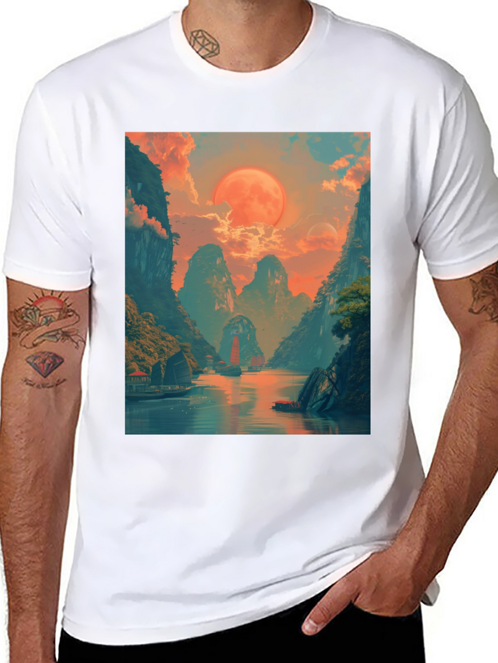 Scenic Landscape Graphic Tee - Artistic Adventure Shirt