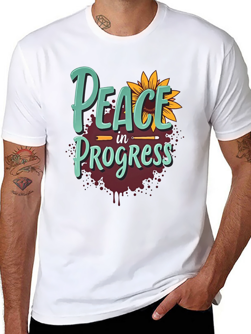 Peace in Progress T-Shirt - Sunflower Design