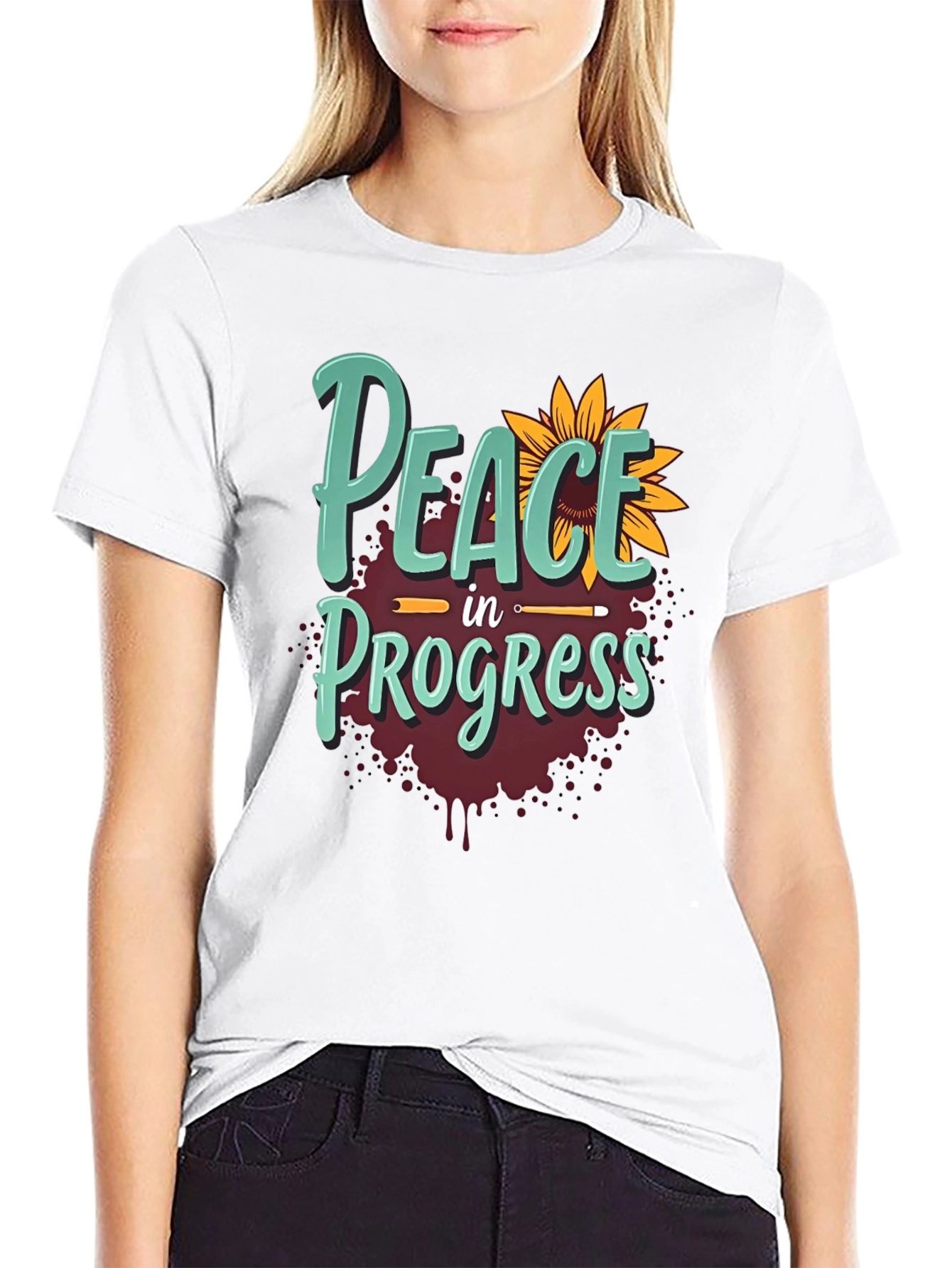 Peace in Progress T-Shirt - Sunflower Design