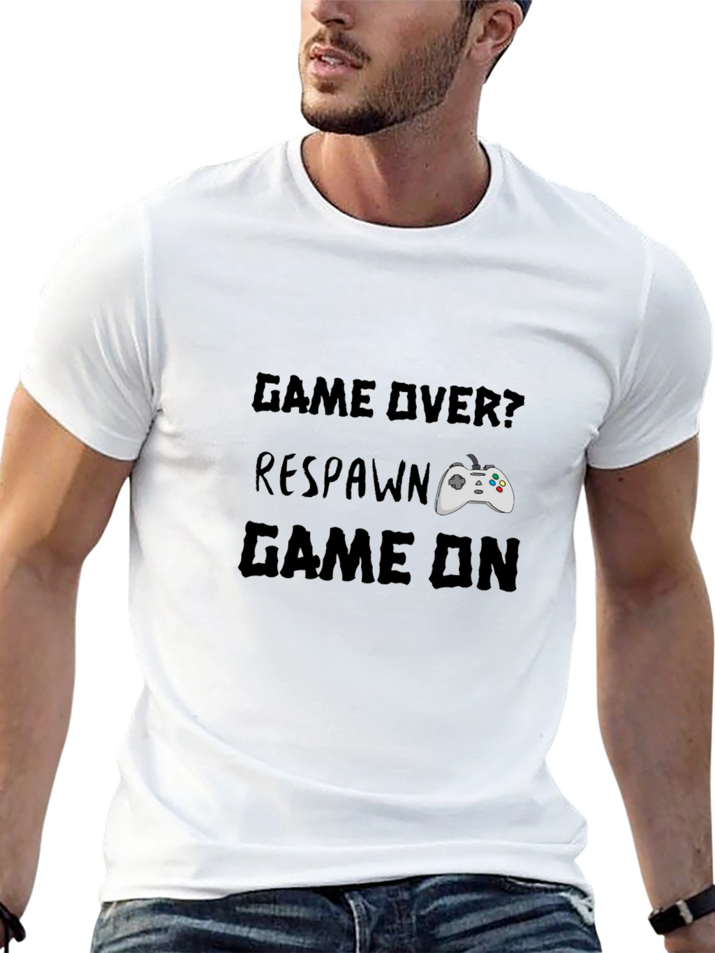 Game Over? Respawn. Game On Black Graphic T-Shirt