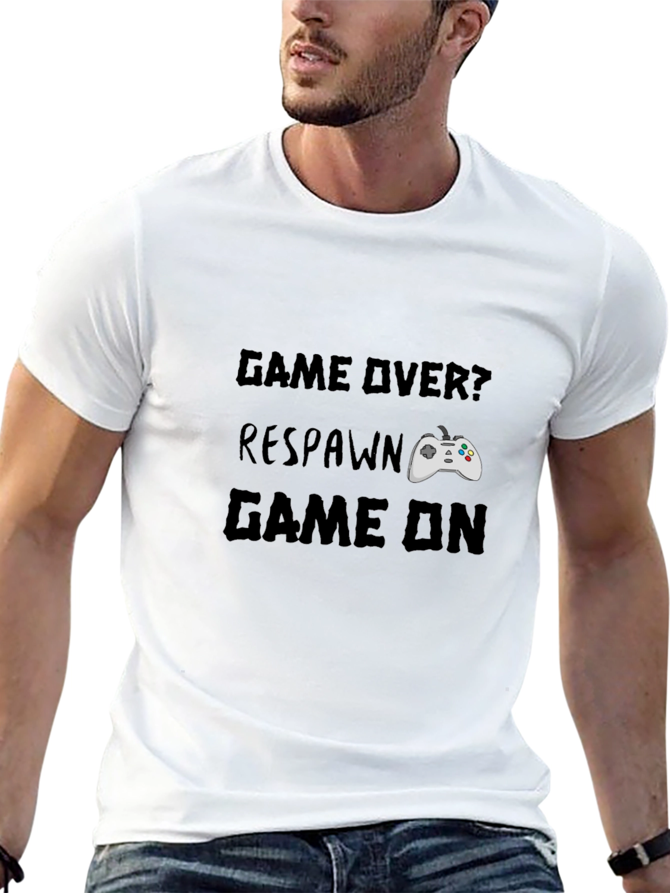 Game Over? Respawn. Game On Black Graphic T-Shirt