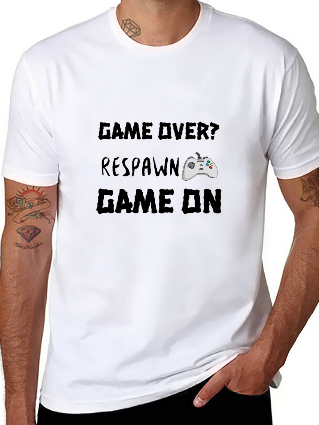 Game Over? Respawn. Game On Black Graphic T-Shirt