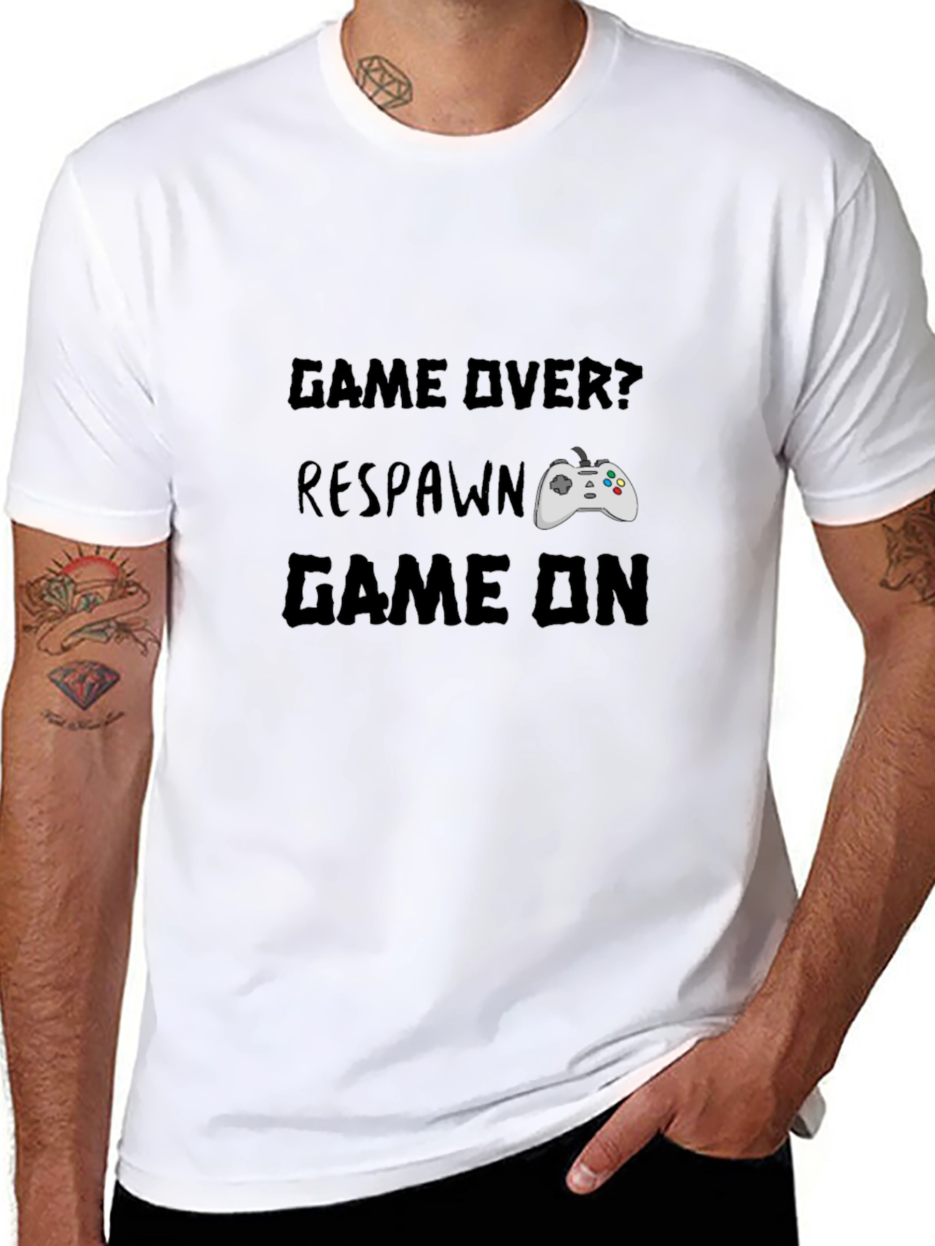 Game Over? Respawn. Game On Black Graphic T-Shirt