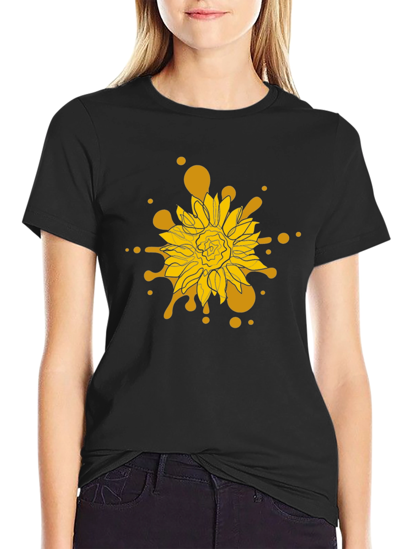 Sunflower Splash Black T-Shirt