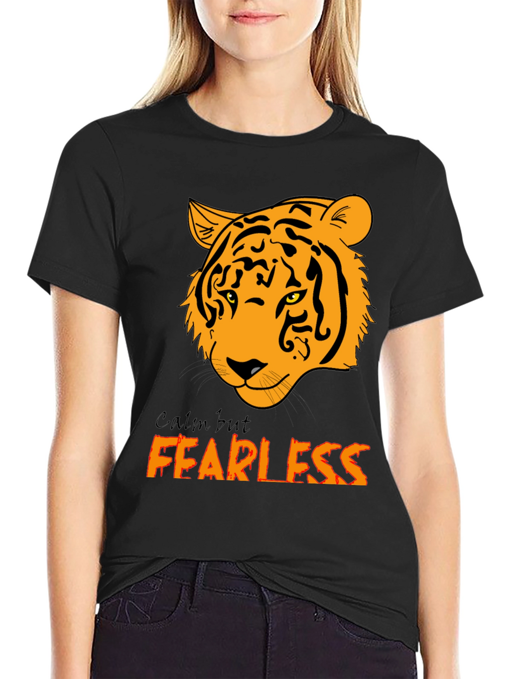 Calm but Fearless Tiger Graphic Tee - Black
