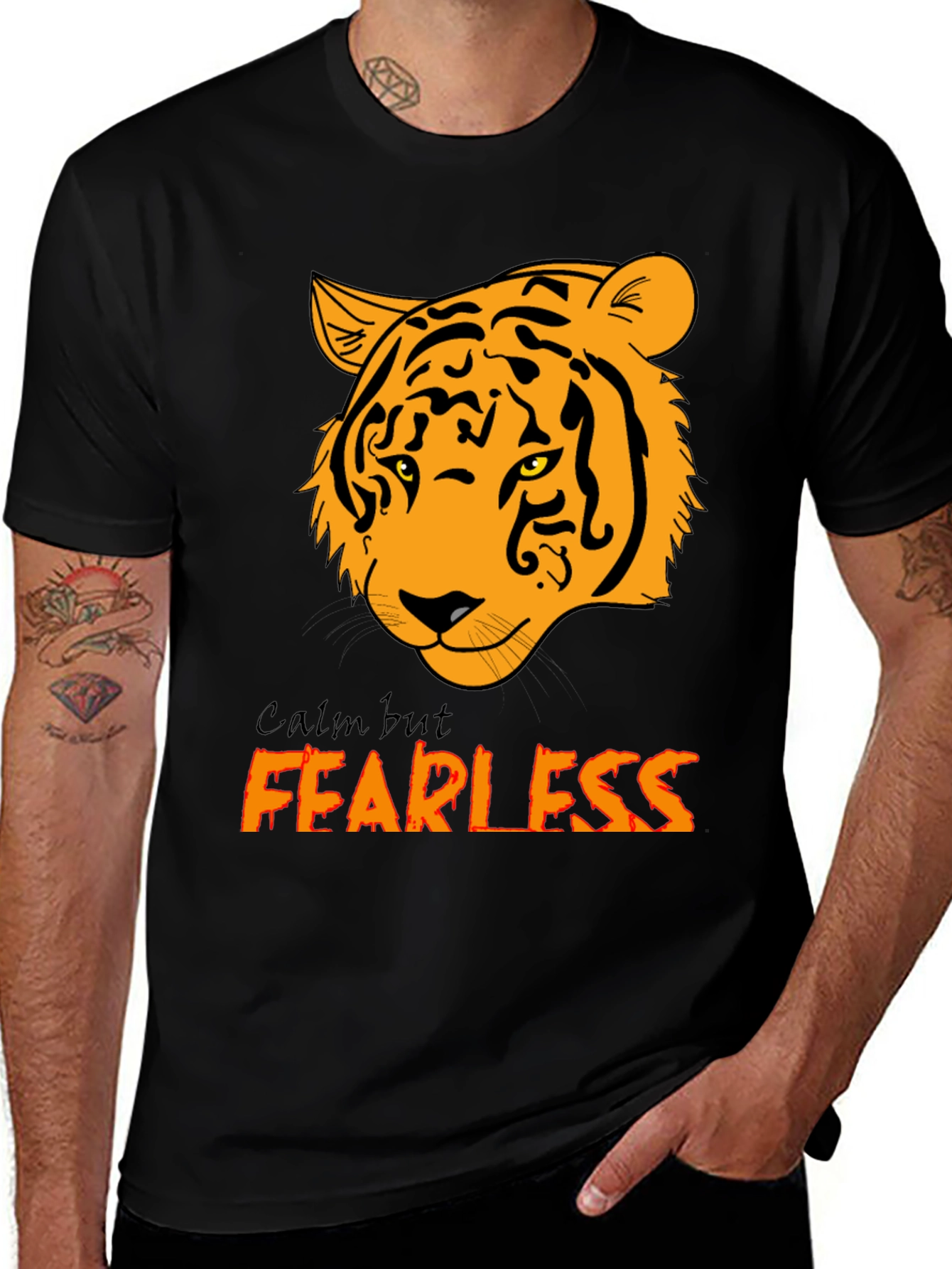 Calm but Fearless Tiger Graphic Tee - Black