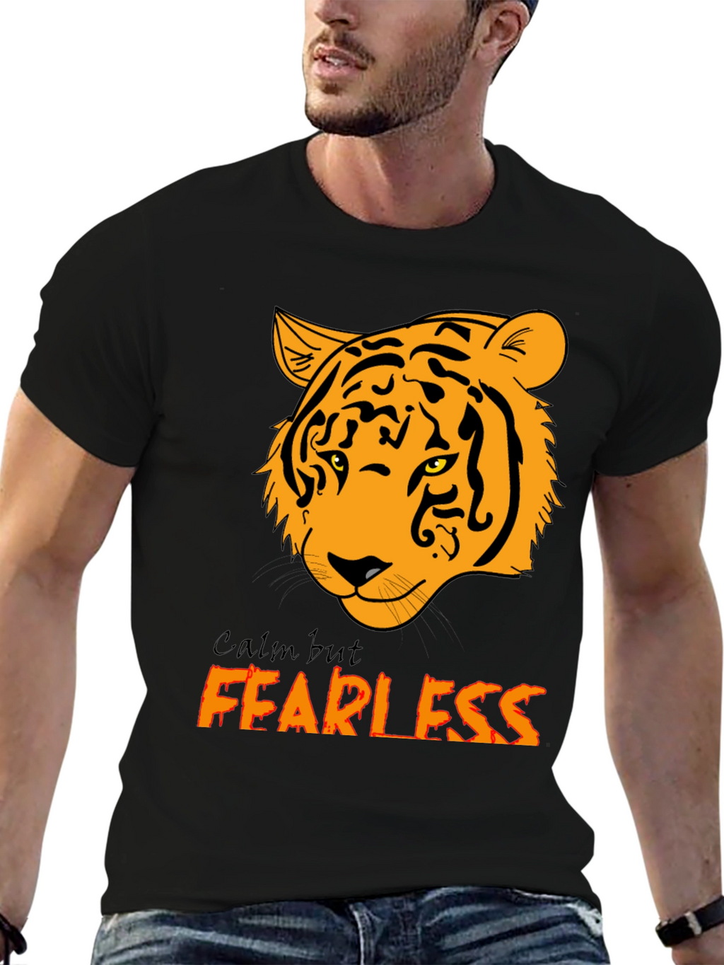 Calm but Fearless Tiger Graphic Tee - Black