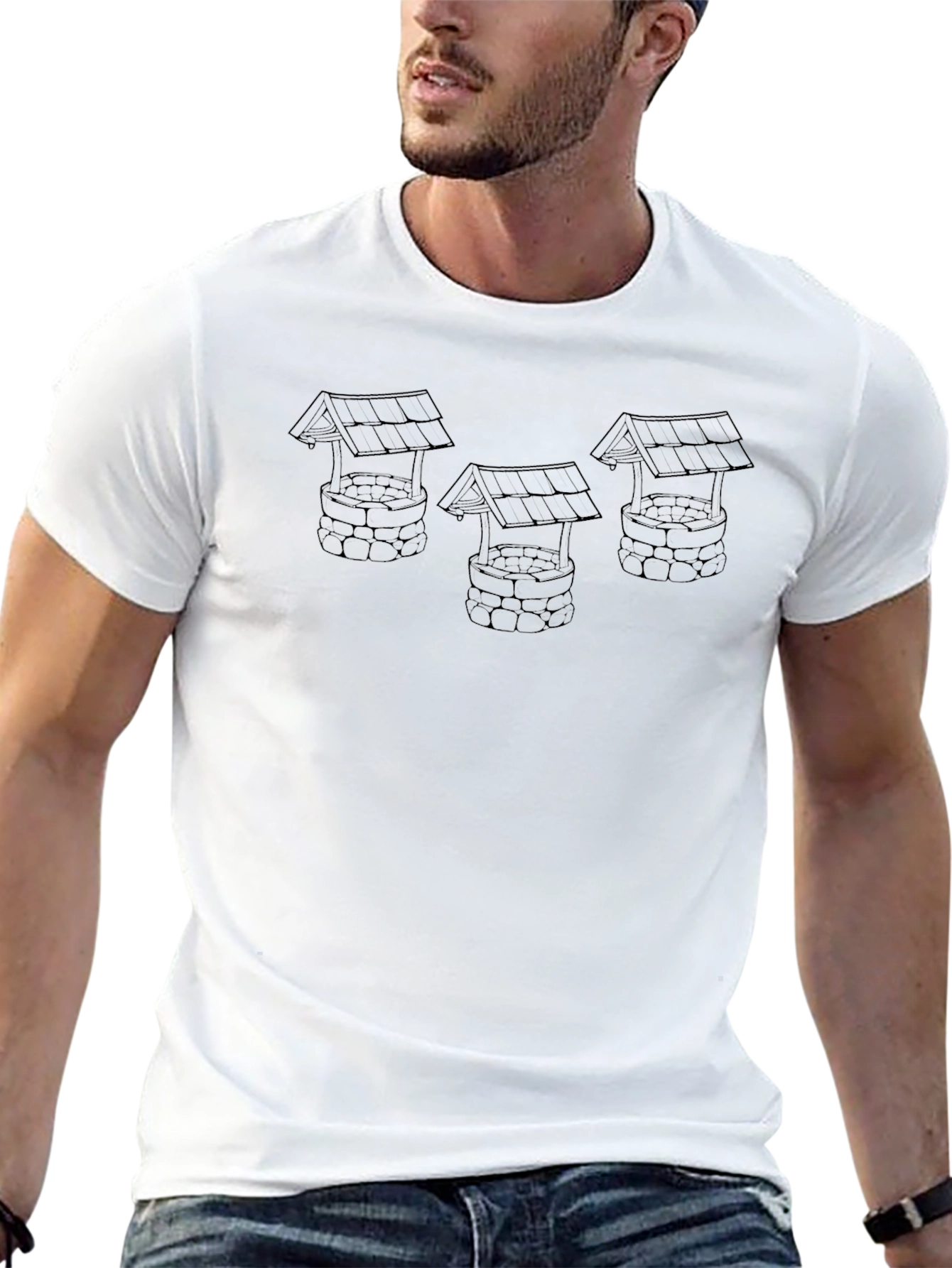 Mens Black T-Shirt with Wishing Wells Design