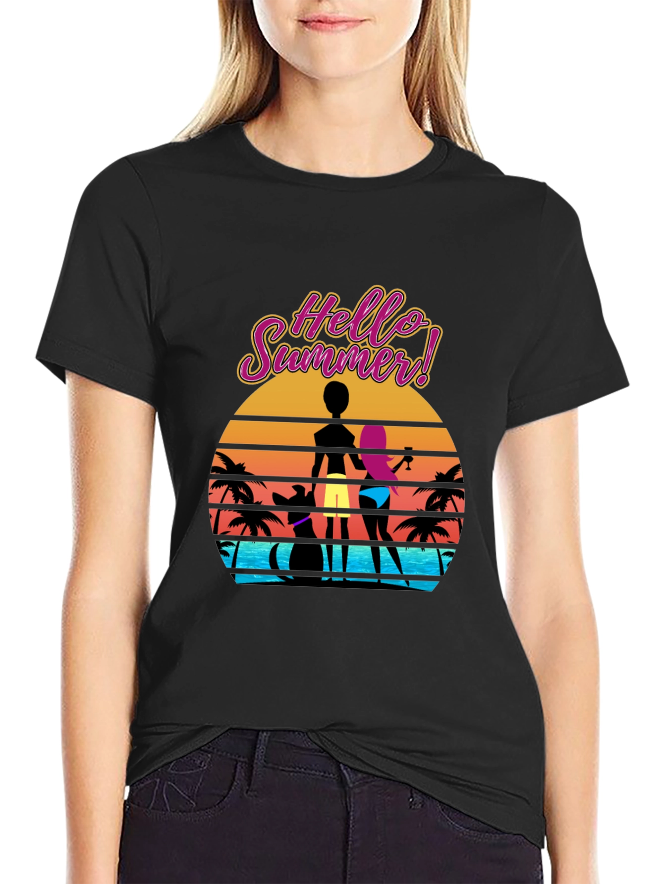 Hello Summer T-Shirt Beach Sunset Graphic Tee