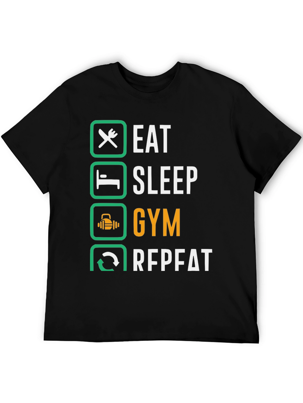 Eat Sleep Gym Repeat Black Graphic Tee
