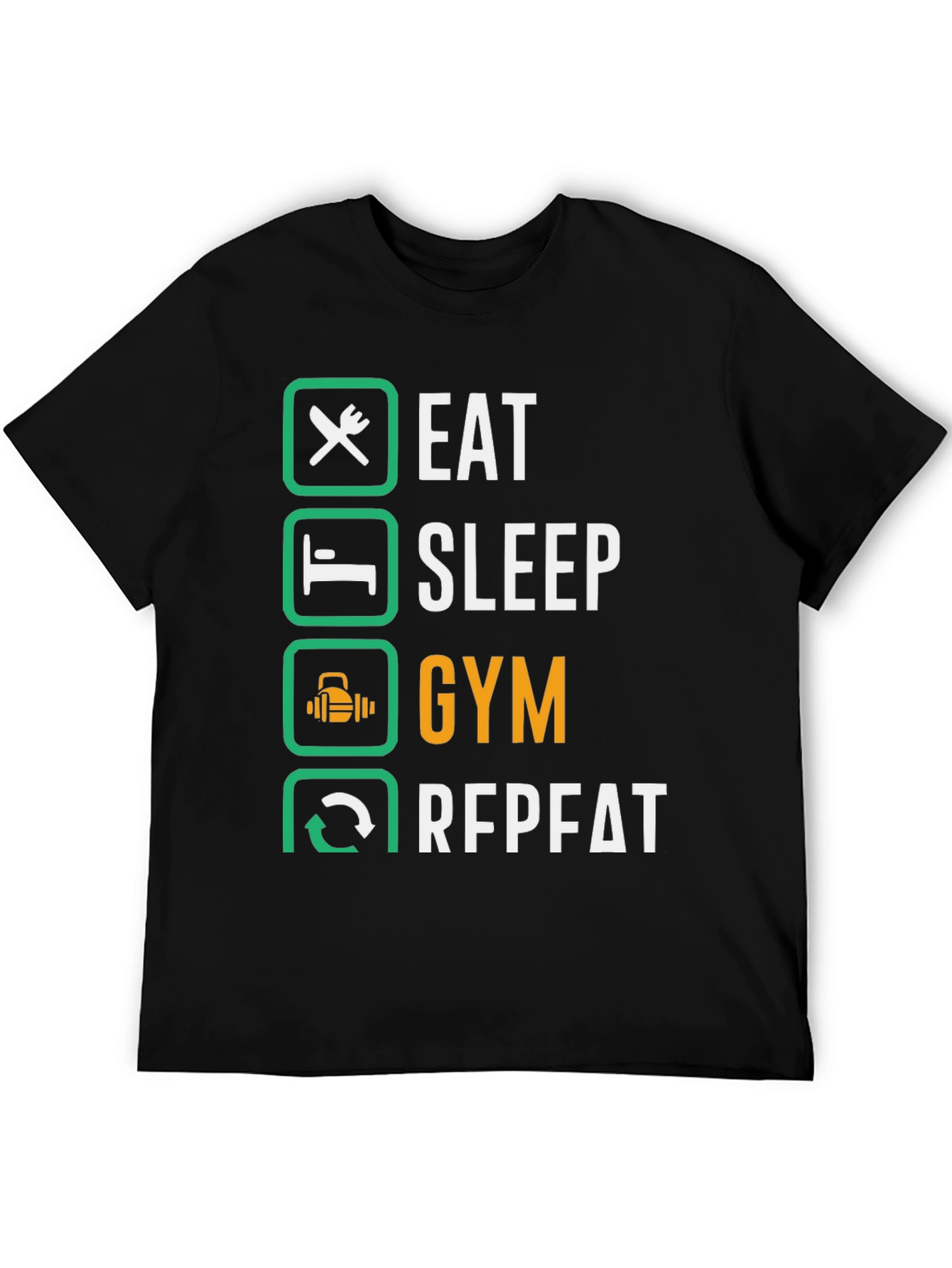 Eat Sleep Gym Repeat Black Graphic Tee