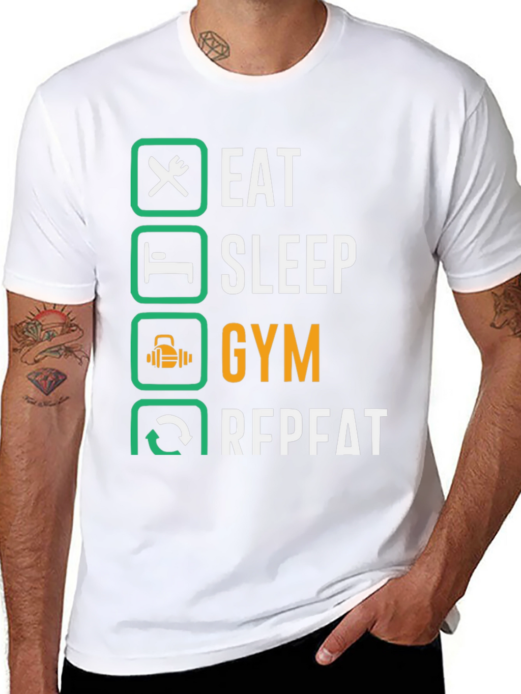 Eat Sleep Gym Repeat Black Graphic Tee