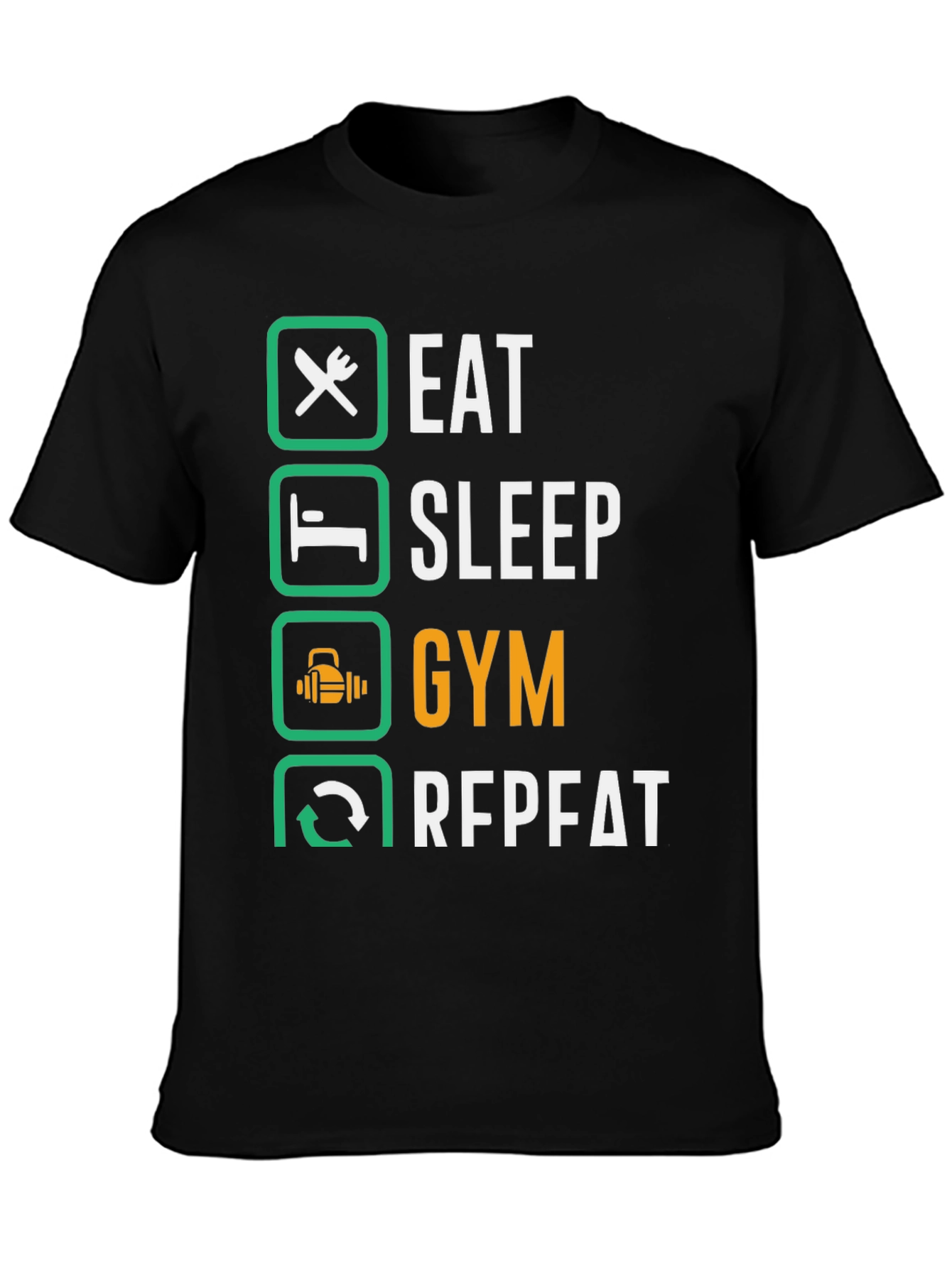 Eat Sleep Gym Repeat Black Graphic Tee