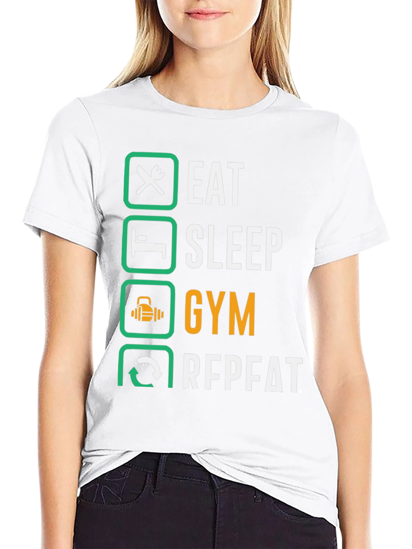 Eat Sleep Gym Repeat Black Graphic Tee