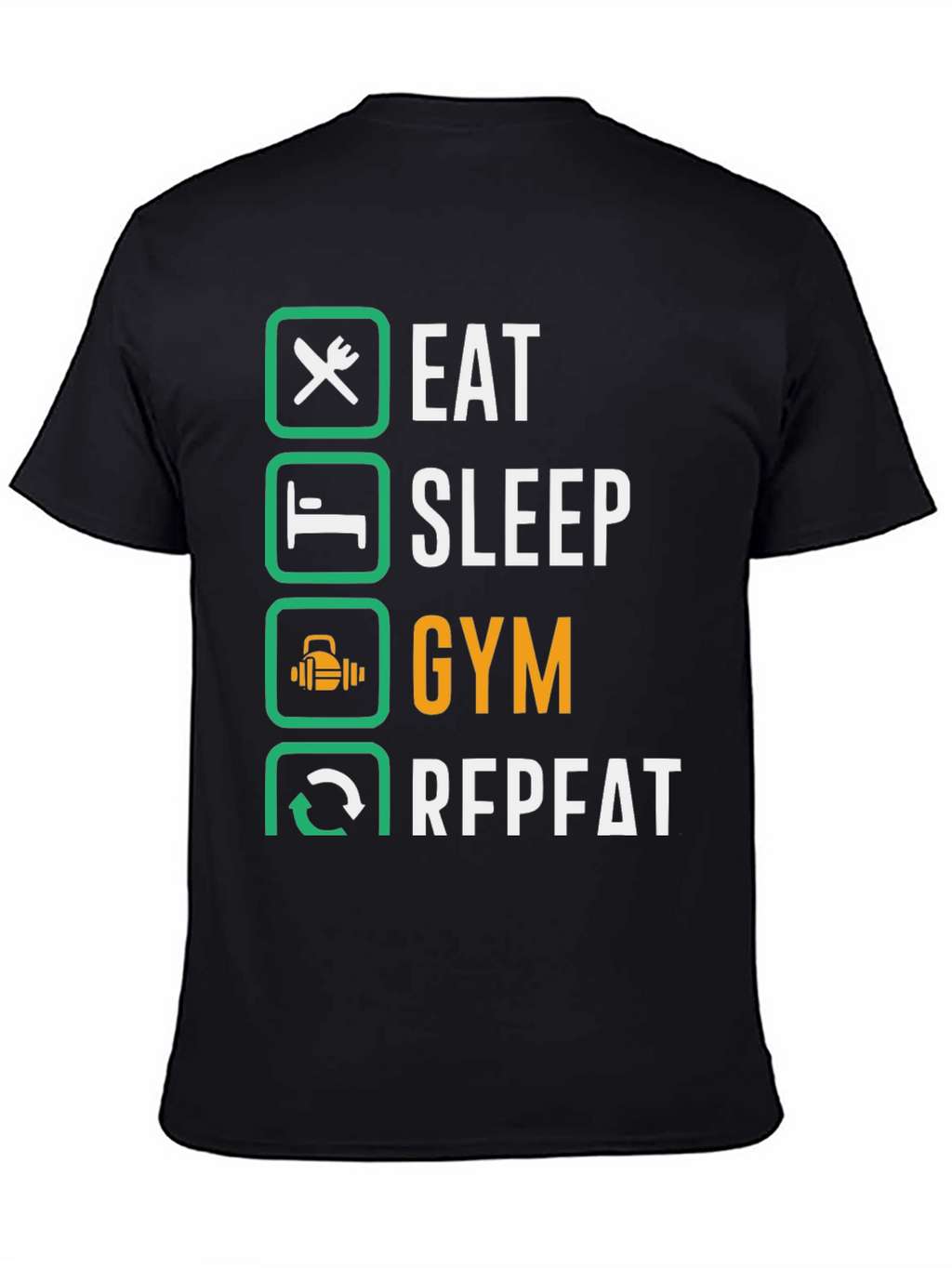 Eat Sleep Gym Repeat Black Graphic Tee