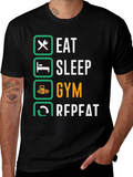Eat Sleep Gym Repeat Black Graphic Tee