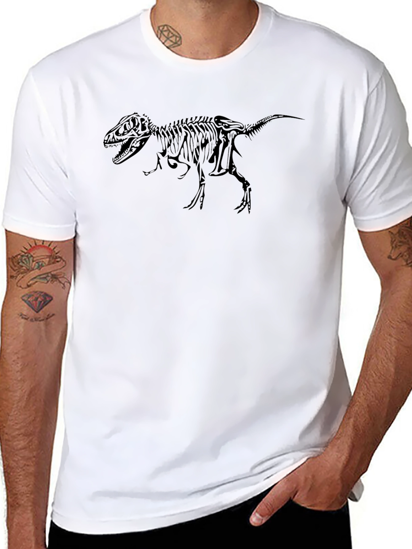 Dino Skeleton Graphic Tee - Black Cotton T-Shirt