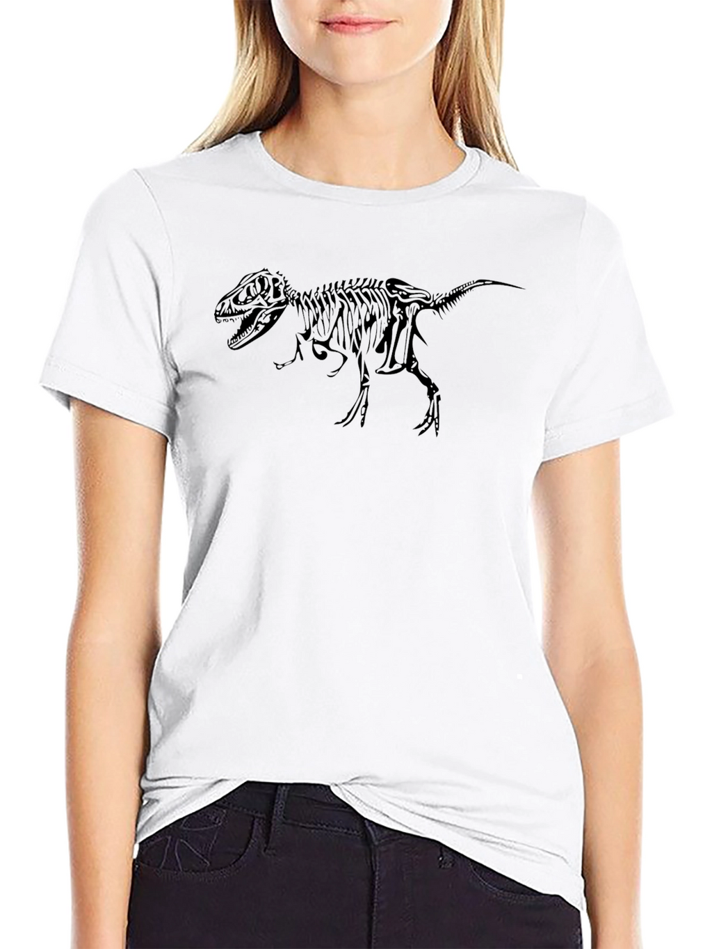 Dino Skeleton Graphic Tee - Black Cotton T-Shirt