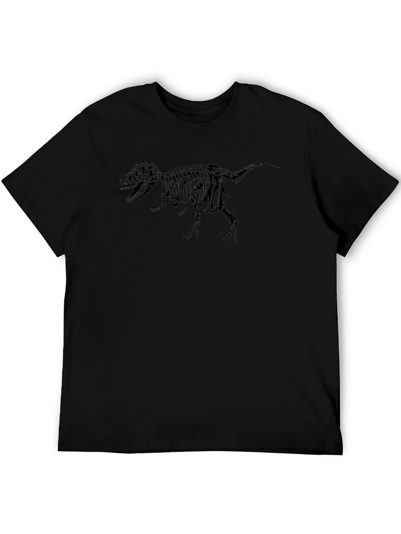 Dino Skeleton Graphic Tee - Black Cotton T-Shirt