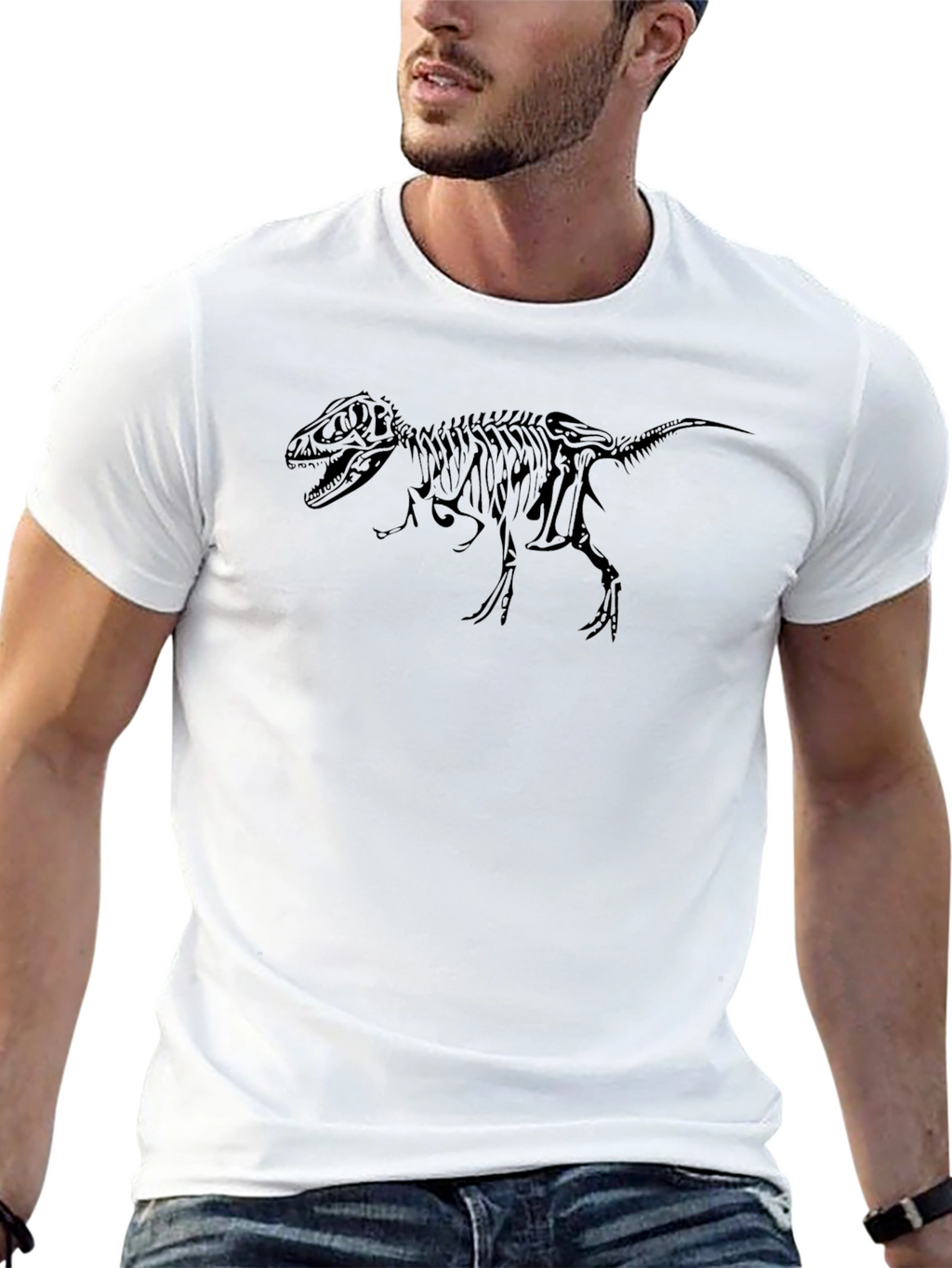 Dino Skeleton Graphic Tee - Black Cotton T-Shirt