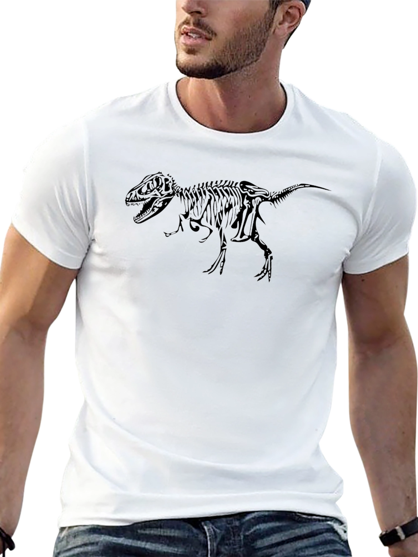 Dino Skeleton Graphic Tee - Black Cotton T-Shirt