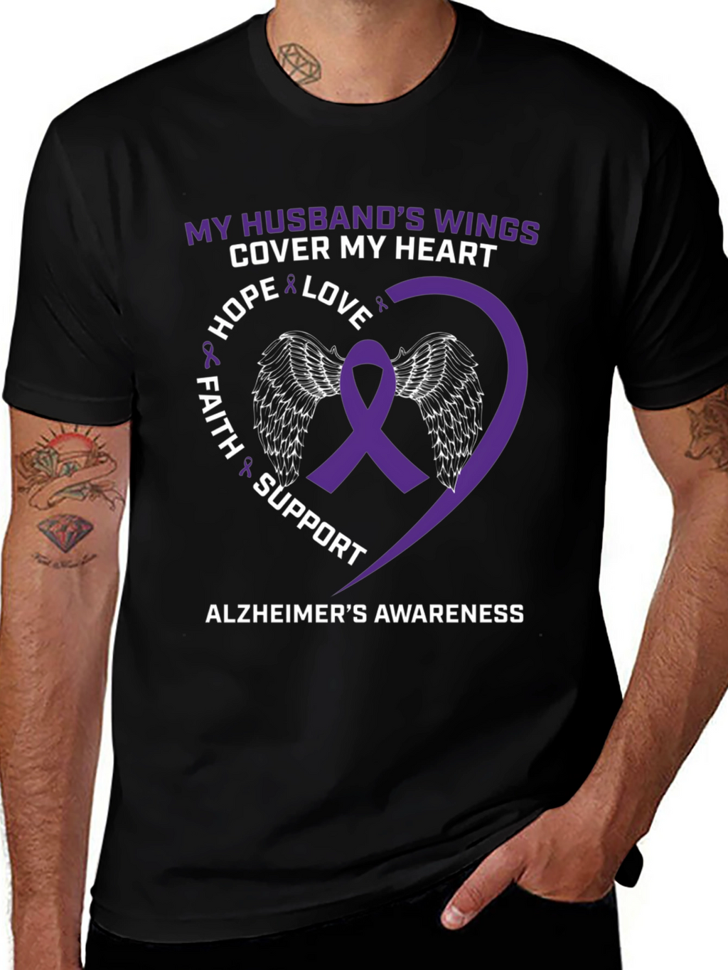 Alzheimers Awareness Husband Wings Heart T-Shirt