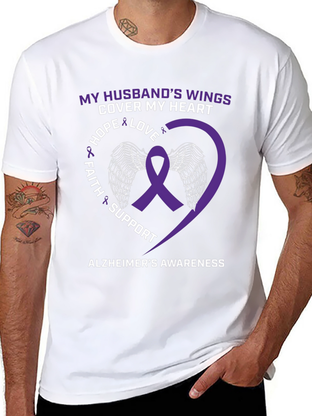 Alzheimers Awareness Husband Wings Heart T-Shirt