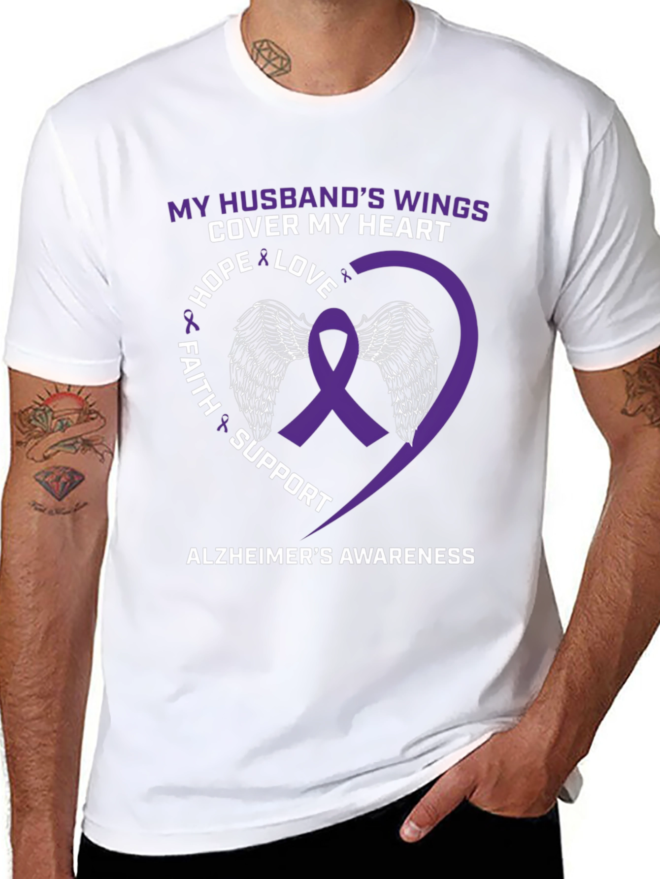 Alzheimers Awareness Husband Wings Heart T-Shirt
