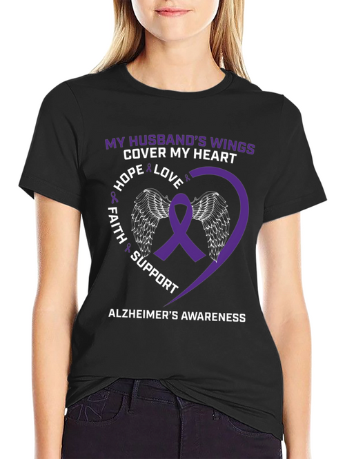 Alzheimers Awareness Husband Wings Heart T-Shirt
