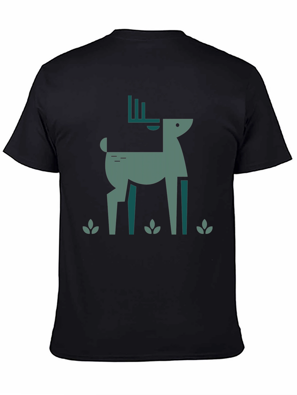 Geometric Deer Graphic Black T-Shirt