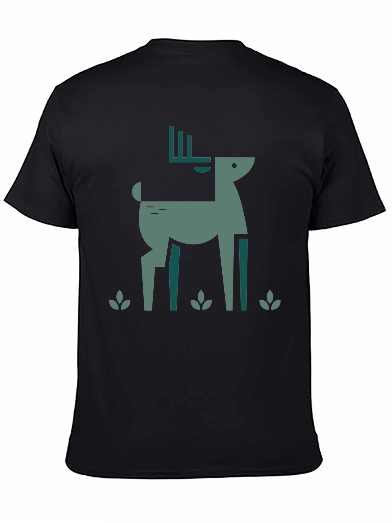 Geometric Deer Graphic Black T-Shirt